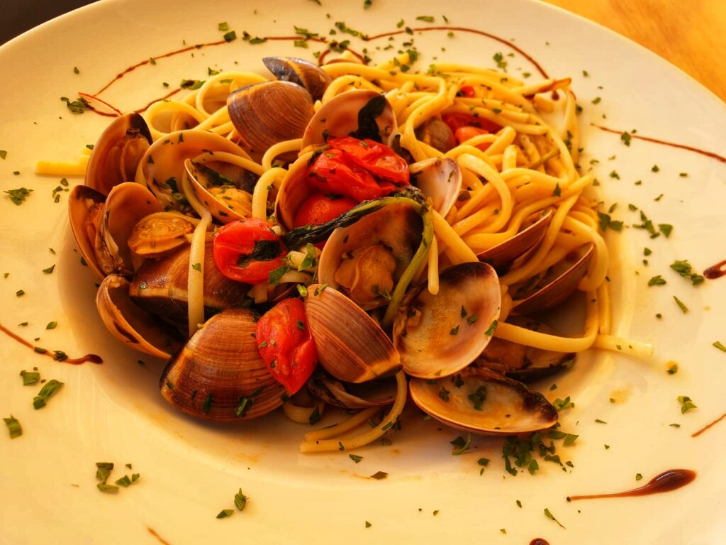 Pasta Vongole at MobyDick seafood restaurant in Xlendi Gozo